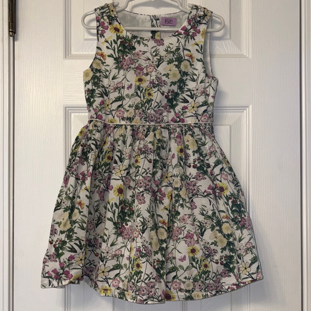 F&F White Floral Sundress with Pink, Yellow & Green Print